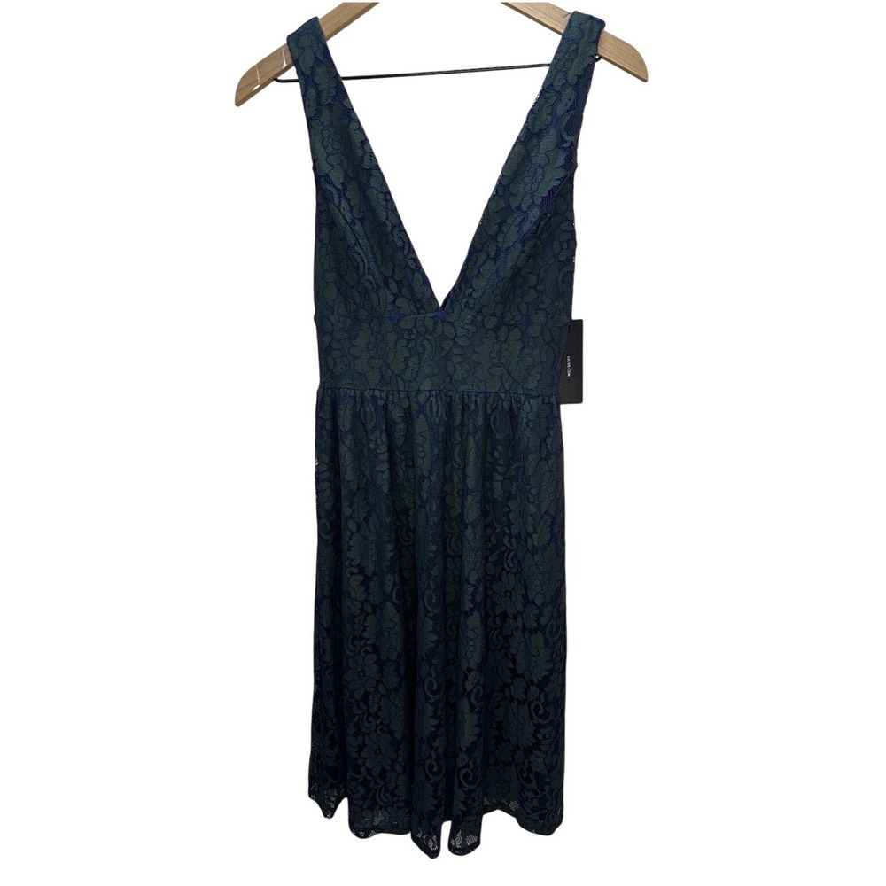 Lulus Sleeveless Fit and Flare Dress Lace Overlay Size XS Green‎ Blue